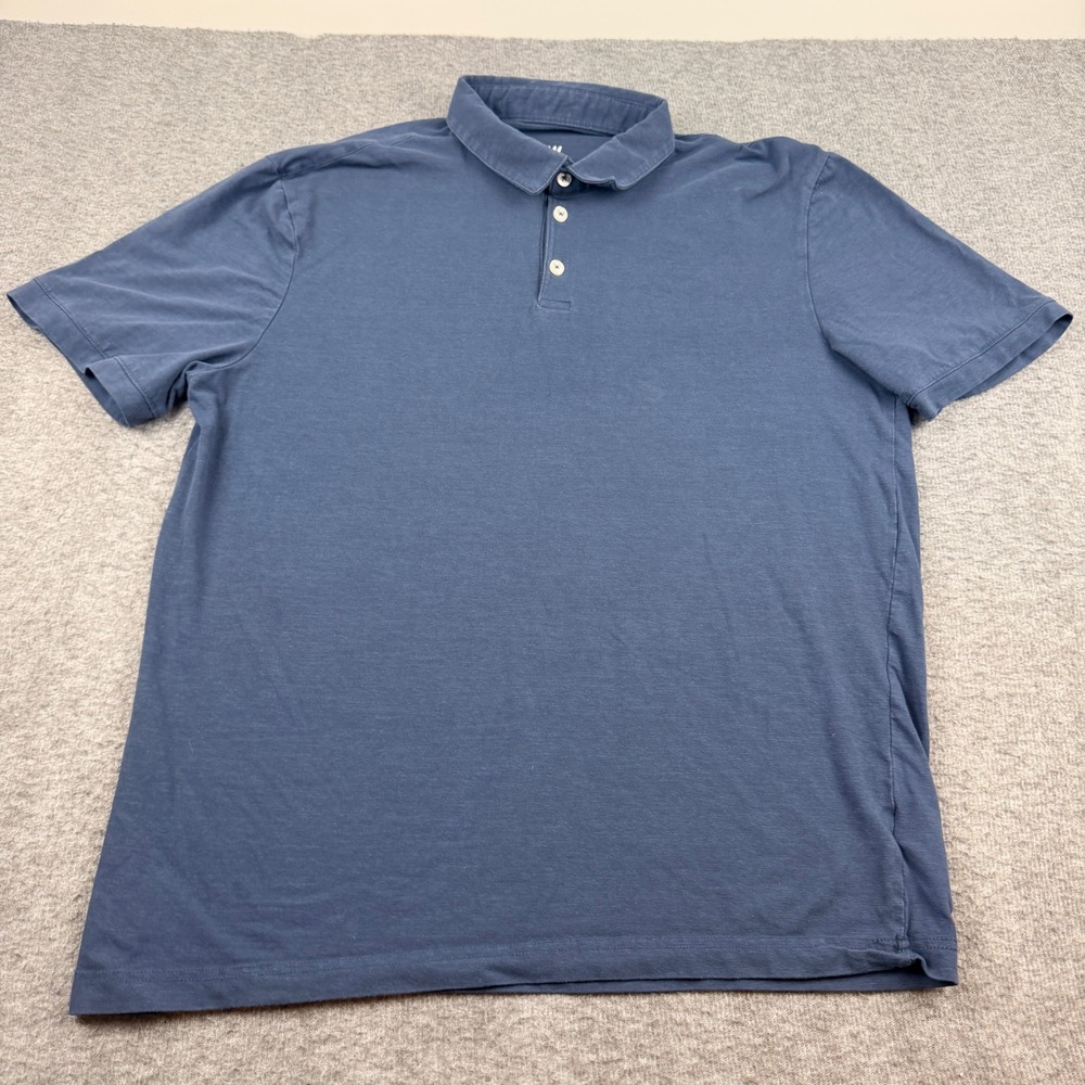 H&M Polo‎ Shirt Men's Large Blue Slim Fit Short Sleeve Cotton Blend Casual